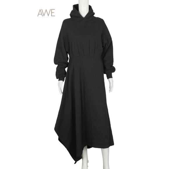 BALENCIAGA Black Cotton Long Sleeve Asymmetrical Hoodie Dress Size EU 34 US 2 - Picture 1 of 2